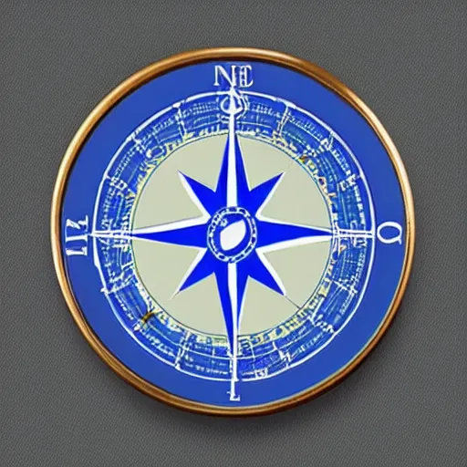 Prompt: blue flag with white rose compass made out of herrings