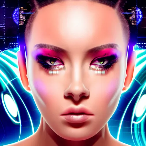 Image similar to headshot of a beautiful futuristic cyber punk woman