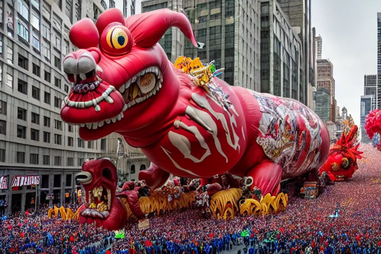 Prompt: photo of giant elaborate parade float designed by geoff darrow!!!! and ( ( ( ( ( ( hr giger ) ) ) ) ) ), in the macys parade, detailed 4 k photo