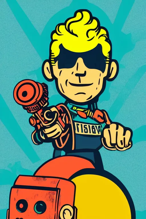 Image similar to fallout 7 6 retro futurist illustration art by butcher billy, sticker, colorful, illustration, highly detailed, simple, smooth and clean vector curves, no jagged lines, vector art, smooth andy warhol style