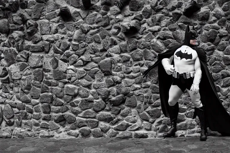 Prompt: Cinematography batman in La Laguna in Tenerife by Emmanuel Lubezky