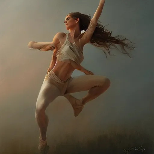 Image similar to oil painting dancer woman with dancer men, herb rose, by greg rutkowski, artstation