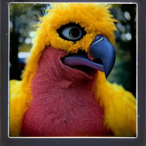 Image similar to horrifying corrupted rotten Big Bird captured on polaroid