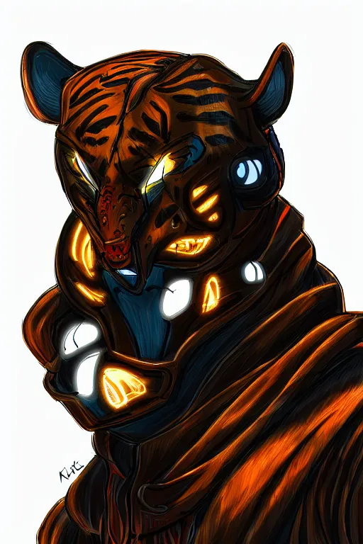 Prompt: an anthropomorphic cyberpunk tiger, backlighting, trending on artstation, digital art, furry art, trending on furaffinity, fantasy art, by kawacy