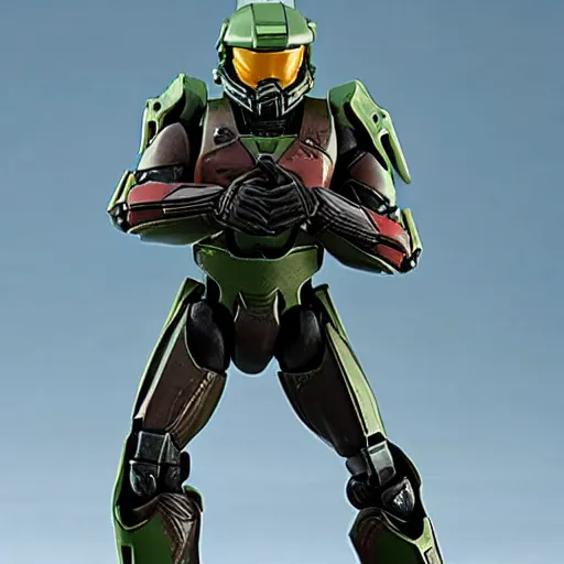 Image similar to action figure of Master Chief bending over touching his toes, by Hasbro