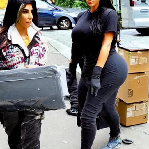 Prompt: kim kardashian as a homeless person, asking for change