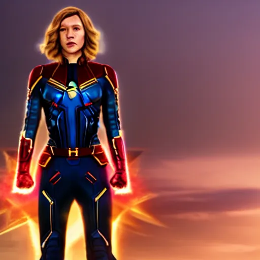 Prompt: Lea Seydoux as Captain Marvel, movie still, 4k Bluray screen