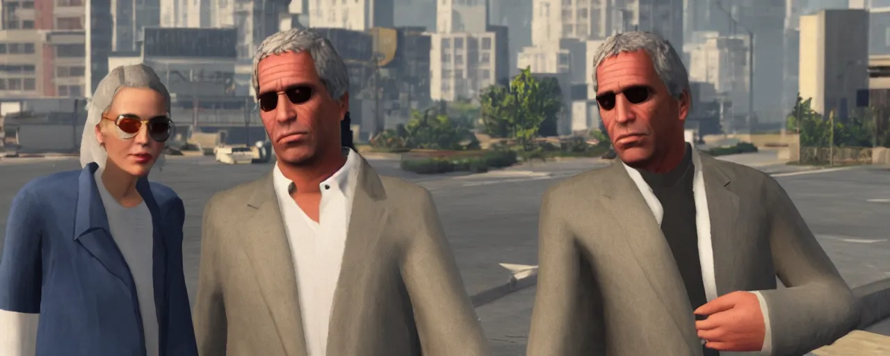 Prompt: jeffrey epstein and ghislaine maxwell in gta 6