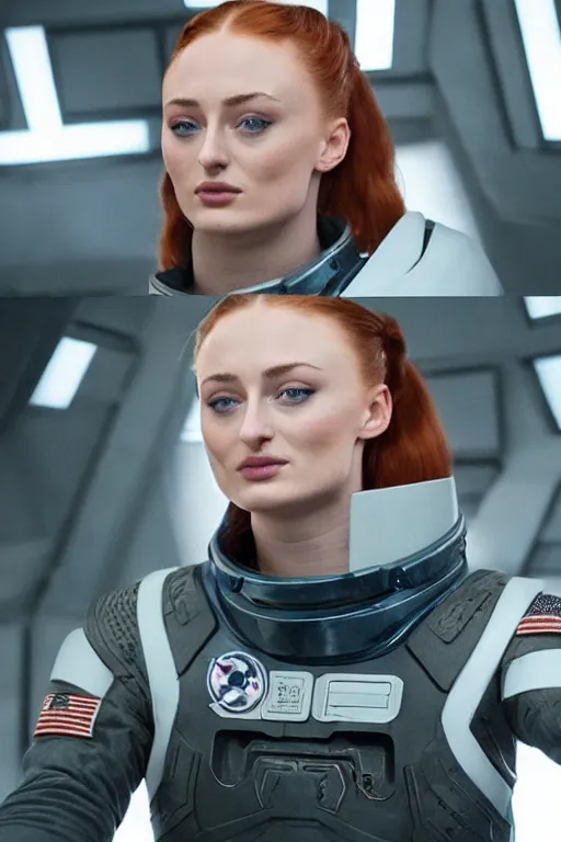 Prompt: Sophie Turner as a Space commander