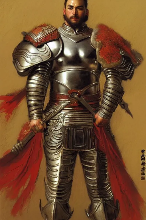 Image similar to beefy male wearing armor, tang dynasty, cublism, painting by gaston bussiere, craig mullins, j. c. leyendecker, tom of finland