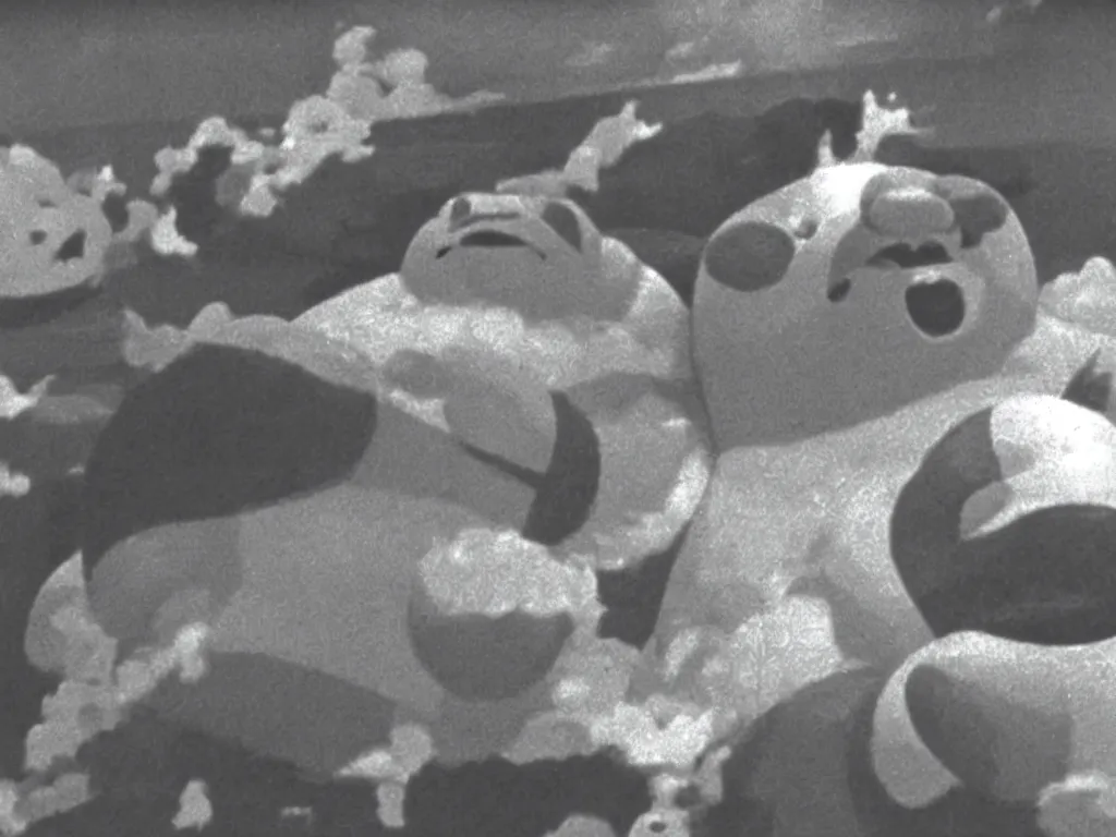 Image similar to Snorlax as the Hindenburg crashing, still from 1937 film reel