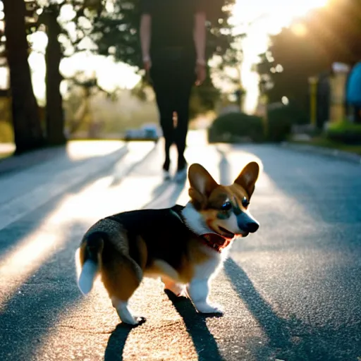 Prompt: a corgi dog, eating ice cream, filmic, cinematic, photojournalism, backlight