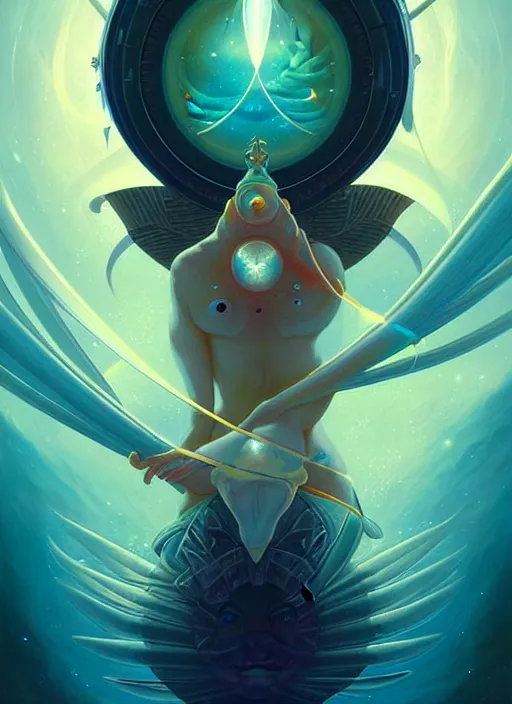 Prompt: symmetry!! pisces the fish!!!! highly detailed, high contrast, light reflection, trippy, nebula, trending on art station by artgem, by peter mohrbacher, by wlop, by ruan jia