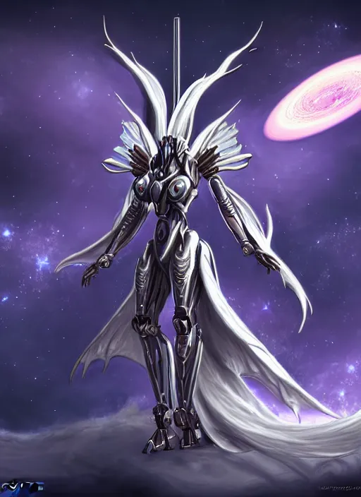 Image similar to goddess shot, galactic sized stunning beautiful anthropomorphic robot mecha female dragon, in space, larger than planets, posing elegantly, with earth in clawed hands, detailed silver armor, epic proportions, epic scale, ultra detailed digital art, furry art, macro art, dragon art, giantess art, warframe fanart, furaffinity, deviantart, realistic