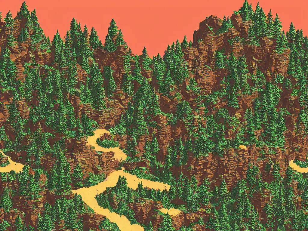 Image similar to Twin Peaks as a PS1 video game landscape