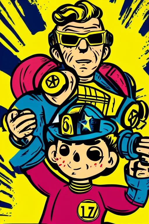 Image similar to fallout 7 6 retro futurist illustration art by butcher billy, sticker, colorful, illustration, highly detailed, simple, smooth and clean vector curves, no jagged lines, vector art, smooth andy warhol style