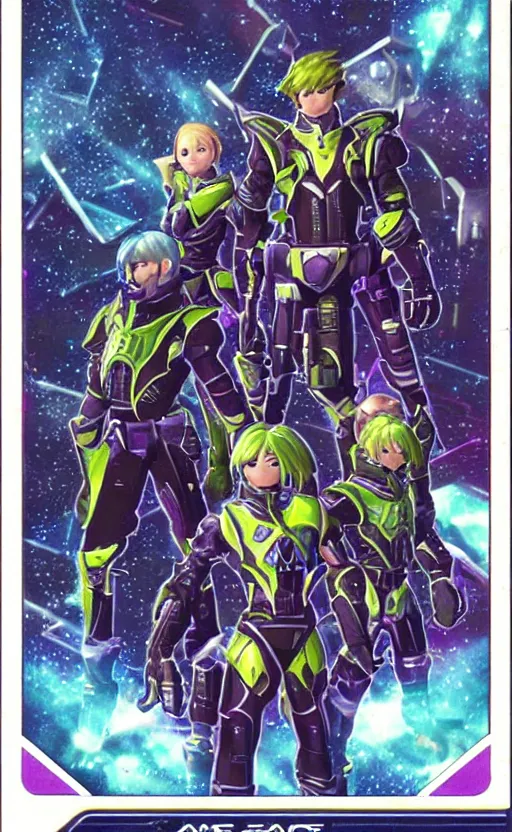 Image similar to the front of a scifi trading card, high details, high resolution, phantasy star online style, no artifacts