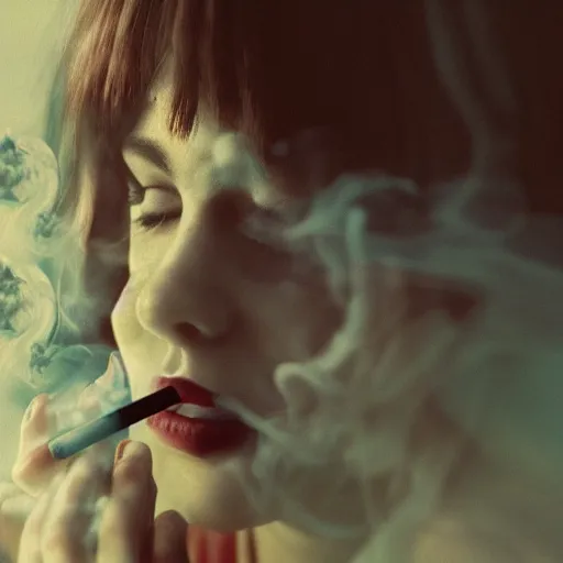 Image similar to a beautiful photo of a smoking person. impressionism. poster. matte painting. octane render