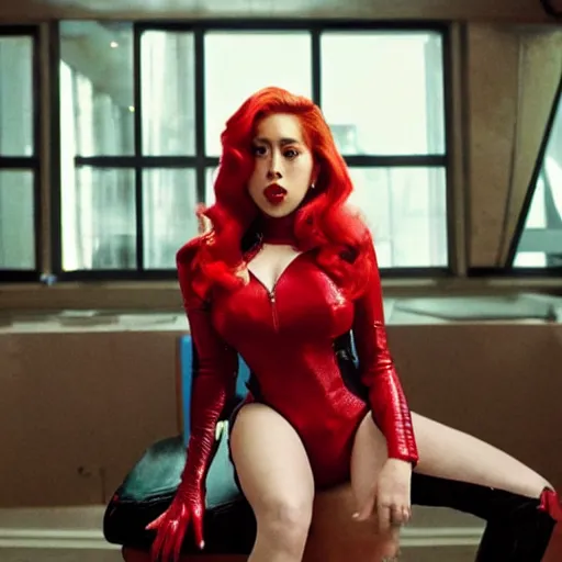 Prompt: Singer Kali Uchis as White as Marvel's Black Widow, red hair, excellent composition, cinematic atmosphere, dynamic dramatic cinematic lighting, precise correct anatomy, aesthetic, very inspirational, grindhouse