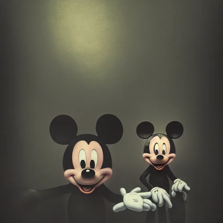 Prompt: portrait of mickey mouse, by hieronymus bosch, soft bloom lucid dream - like dark atmosphere, baroque portrait painting, perfect composition, intricate detailed octane render trending on artstation, 8 k artistic photography, volumetric cinematic perfect light, chiaroscuro, masterpiece, raphael, caravaggio, rutkowski, beeple, beksinski