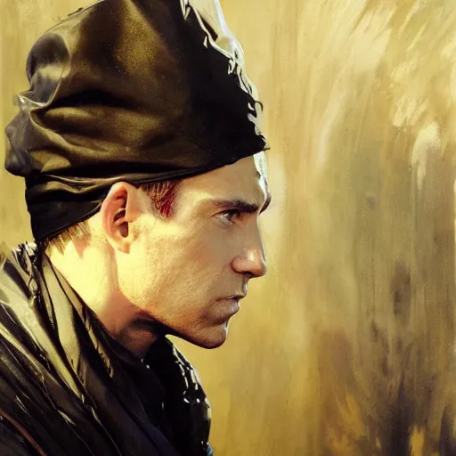 Image similar to detailed realistic cinematic wide shot of beautiful attractive young joe biden cyborg man wearing black bath robe slim face symettrical face clean skin black eyes black robe smooth, sharp focus, ultra realistic, spring light, painting by gaston bussiere, craig mullins, j. c. leyendecker