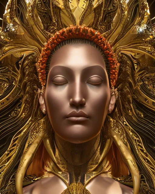 Image similar to a highly detailed metahuman 4 k close up render of an alien goddess bella hadid monument buddha in iris van herpen dress schiaparelli in diamonds crystals swarovski and jewelry iridescent in style of alphonse mucha gustav klimt trending on artstation made in unreal engine 4