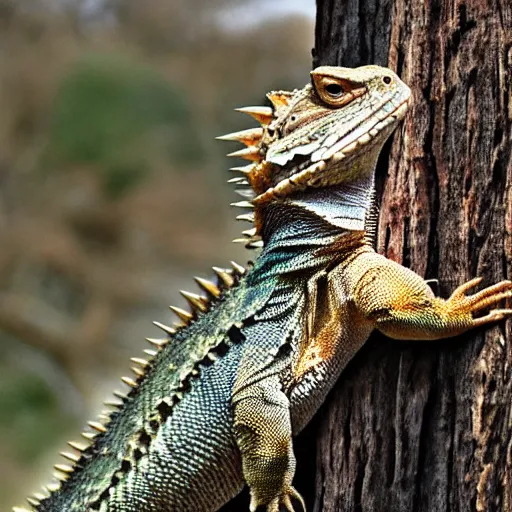 Image similar to a giant bearded dragon hanging out