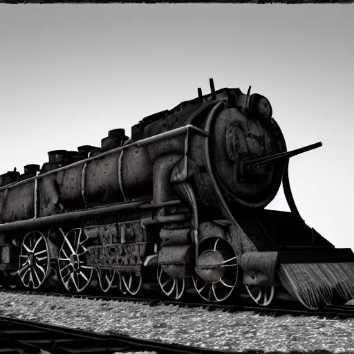 Image similar to locomotive from front view. black metal. nightmarish, horrific, scary, atmospheric, epic scene, unreal engine render, octane render