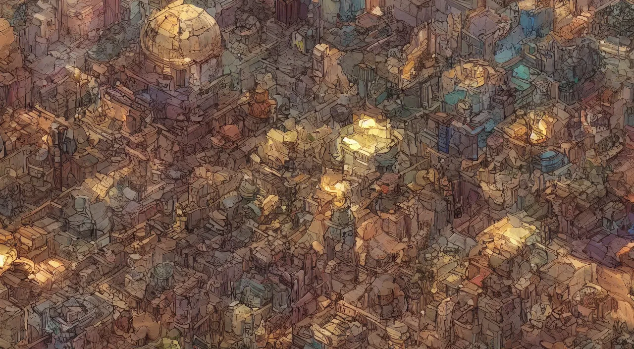 Image similar to arabian marketplace fabric greeble block jungle dirt ground wood wall fortress volume lighting shine shadow that looks like it is from borderlands and by feng zhu and loish and laurie greasley, victo ngai, andreas rocha, john harris