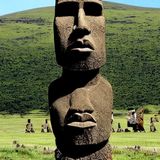 Image similar to 'Kanye West'!! as a moai head on easter Island