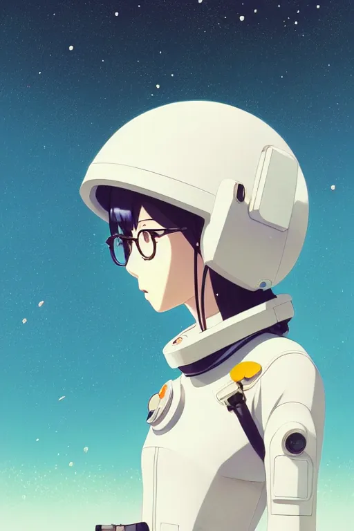 Prompt: portrait of a girl with astronaut helmets by range murata, cloudy sky background lush landscape ln illustration concept art anime key visual trending pixiv by victo ngai fanbox by greg rutkowski makoto shinkai takashi takeuchi studio ghibli