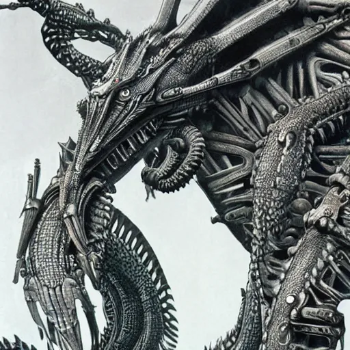 Prompt: detailed photograph of an exotic biomechanical dragon by H.R. Giger - n6