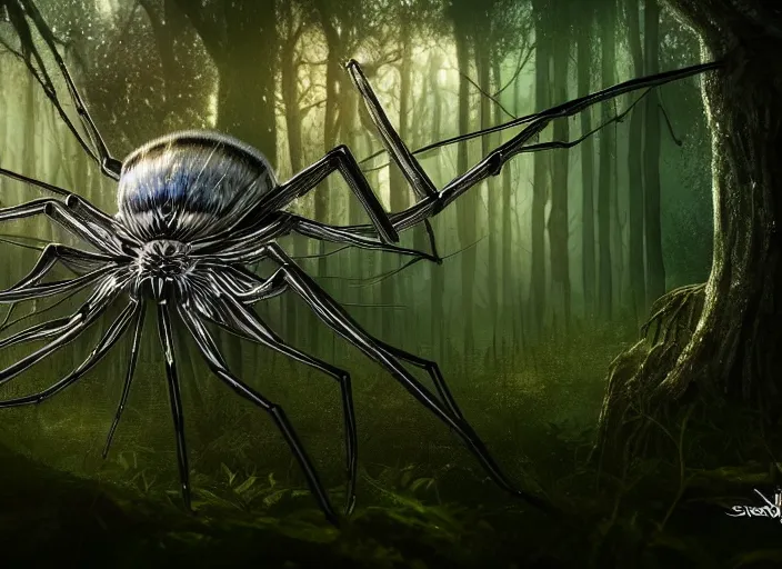 Prompt: crystal spider in a magical forest. highly detailed 8 k. intricate. lifelike. soft light. fantasy horror style. cinematic post - processing