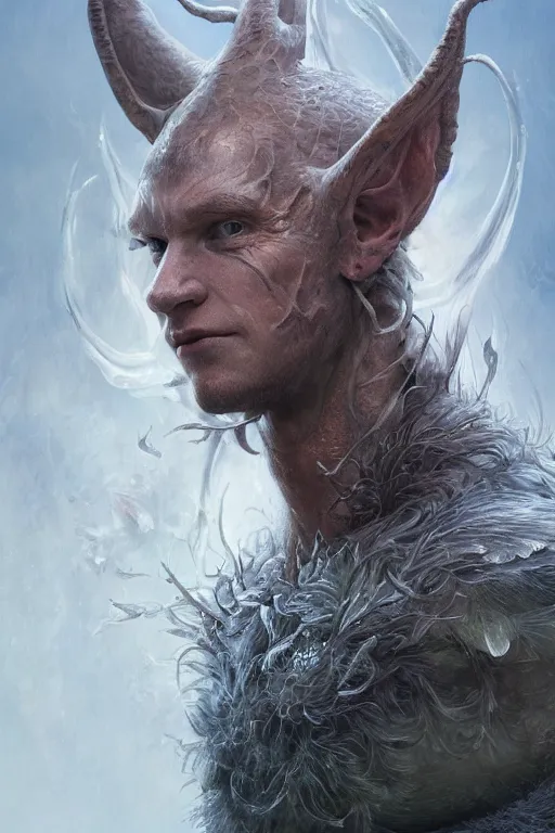 Image similar to closeup portrait shot of domhnall gleeson as puck, robin goodfellow, pooka, fairy wings, highly detailed, digital painting, artstation, concept art, soft focus, depth of field, artgerm, tomasz alen kopera, peter mohrbacher, donato giancola, wlop, boris vallejo