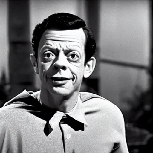 Image similar to don knotts as superman, detailed face, terrified look on his face, professional photography, cinematic, 8k,