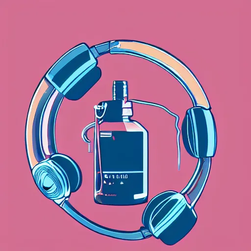 Image similar to headphones in a bottle, cyberpunk, Laurent Durieux style