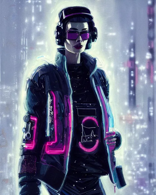 Image similar to neon operator, lena headey, cyberpunk futuristic neon, reflective puffer jacket, decorated with traditional japanese ornaments by ismail inceoglu dragan bibin hans thoma greg rutkowski alexandros pyromallis nekro rene maritte illustrated, perfect face, fine details, realistic shaded, fine - face, pretty face