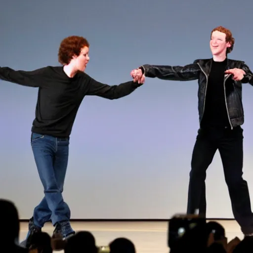 Image similar to michael jackson and mark zuckerberg dancing