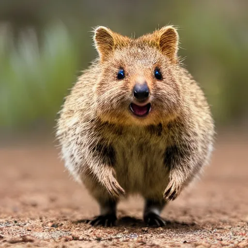 Image similar to A happy quokka running in front of a large explosion