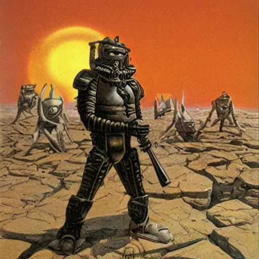 Prompt: sardaukar warrior in mars ruins, vintage sci - fi art, by ed emschwiller