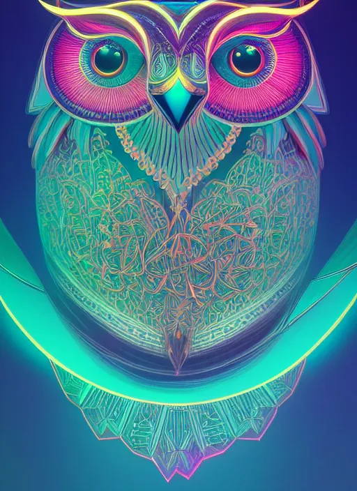 Image similar to symmetry!! product render poster vivid colors divine proportion owl, divine, glowing fog intricate, elegant, highly detailed, digital painting, artstation, concept art, smooth, sharp focus, illustration,