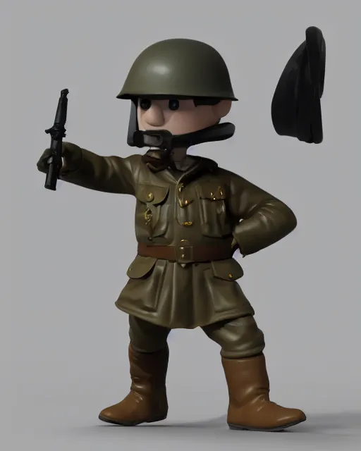 Image similar to full body 3d render of a ww1 soldier as a funko pop, studio lighting, white background, blender, trending on artstation, 8k, highly detailed