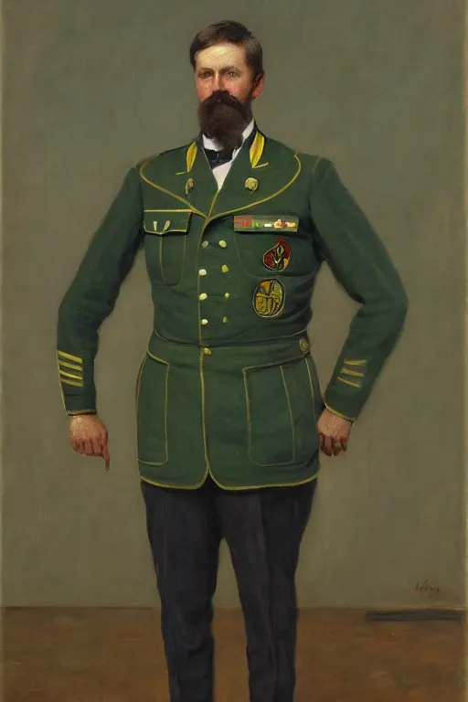 Image similar to full body portrait of the dictator of the seattle supersonics, 1 8 8 9, in full military garb, oil on canvas by william sidney mount, trending on artstation