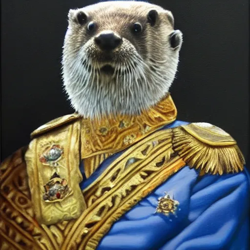 Image similar to oil painting of royal king otter dressed as a king