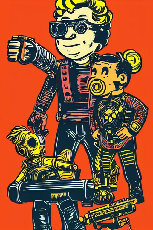 Image similar to fallout 7 6 retro futurist illustration art by butcher billy, sticker, colorful, illustration, highly detailed, simple, smooth and clean vector curves, no jagged lines, vector art, smooth andy warhol style