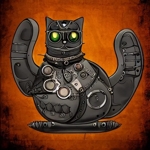 Prompt: a steampunk robotic cat, dark background, super - detailed,