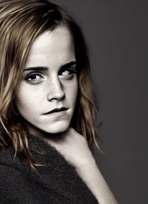 Image similar to photo emma watson standing looking at the camera, photo in the style of petter hegre, very intricate photorealistic