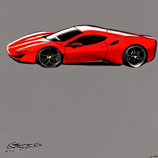 Image similar to ferrari scene drawn by greg rutkowski