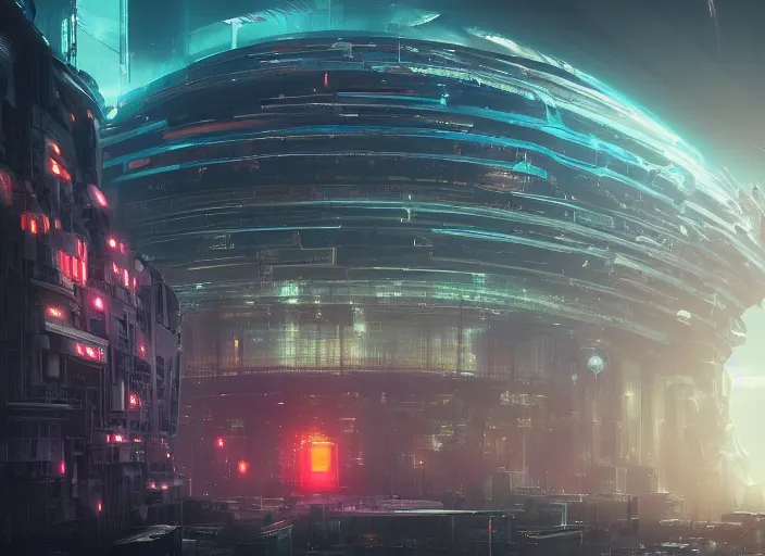 Image similar to a futuristic city with a giant eye in the center, cyberpunk art by neil blevins, cgsociety, fantasy art, dystopian art, cryengine, redshift, gigeresque cthulu vibes