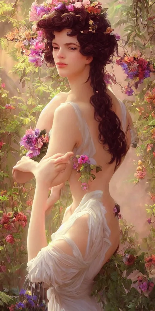 Prompt: beautiful, young woman, extremely detailed gorgeous face, sad eyes, long luxurious gown, fantasy background, tears, vaporwave aesthetic, synthwave, photo-realistic face, digital, flowers, butterflies, birds, painting, artstation, concept art, smooth, sharp focus, illustration, art by artgerm and greg rutkowski and alphonse mucha
